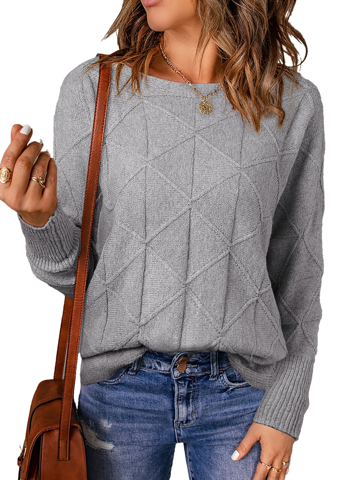 EVALESS Womens Crewneck Sweaters Batwing Sleeve Pullover Tops | Soft Lightweight Knit Sweater, Batwing Sleeve Loose Fit Clothes, Casual Fall 2026 Winter Outfits