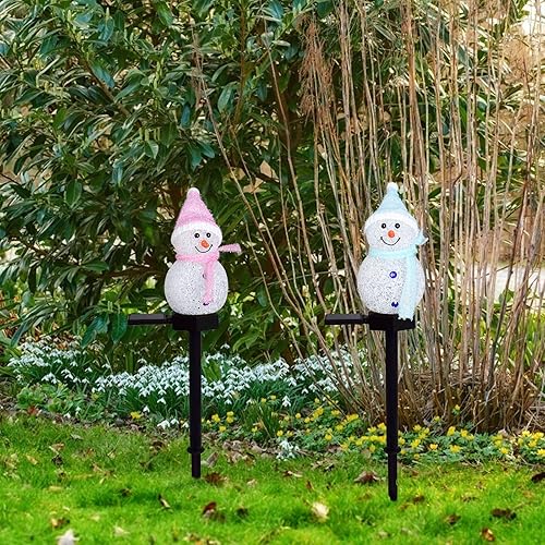 Miniatura 10 de Luces solares de muñeco de nieve de 17.3 pulgadas, decoración de Navidad, luces solares LED de jardín, luces solares multicolor de estaca de
