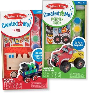 Melissa & Doug Created by Me! Paint & Decorate Your Own Wooden Vehicles Craft Kit For Kids 2 Pack – Monster Truck, Train