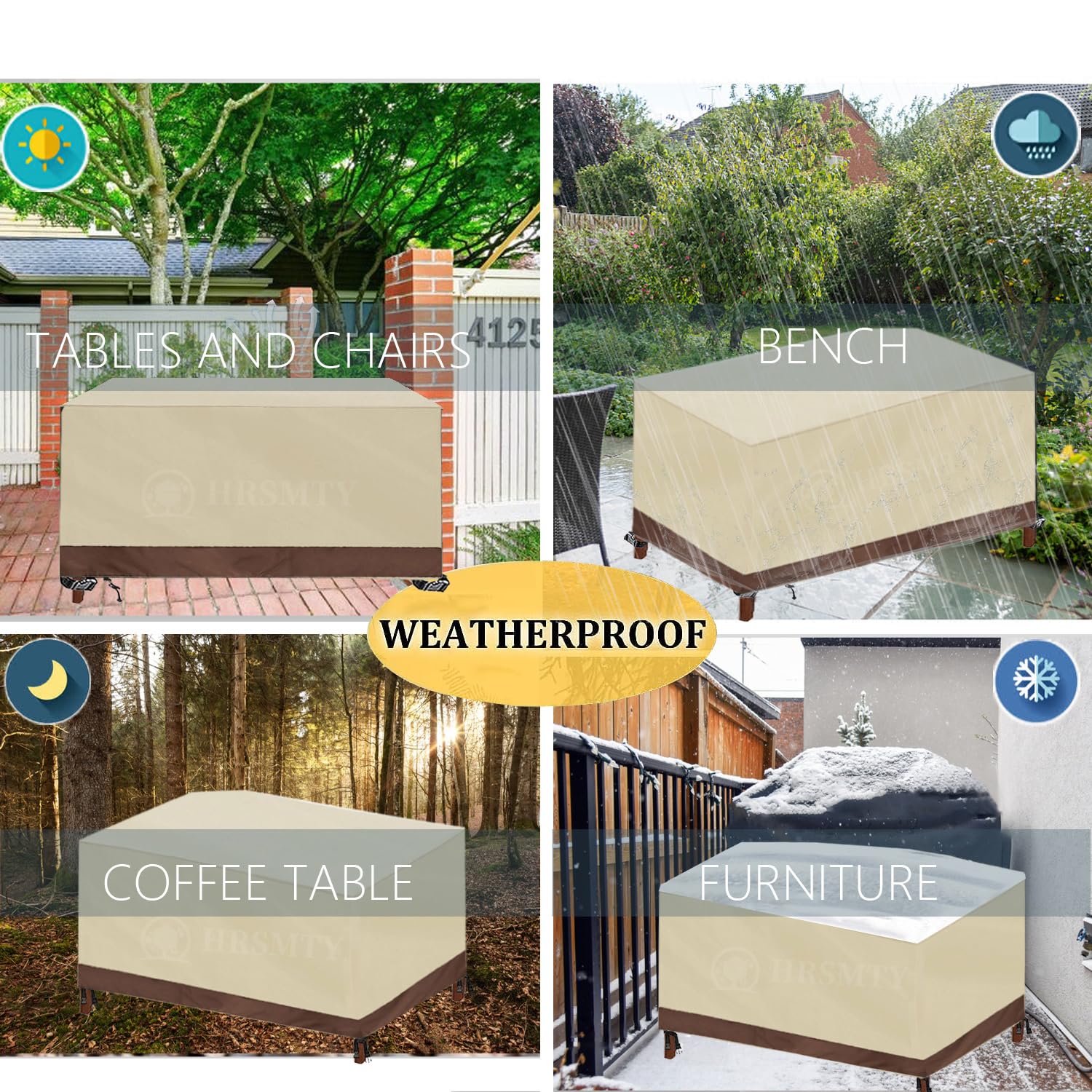 Copertura per Mobili da Giardino Rettangolare, 420D Oxford Coperture per Tavoli da Giardino Esterno, Copritavolo Tavolo Impermeabile Anti-UV, per Cortile Tavoli Sedie