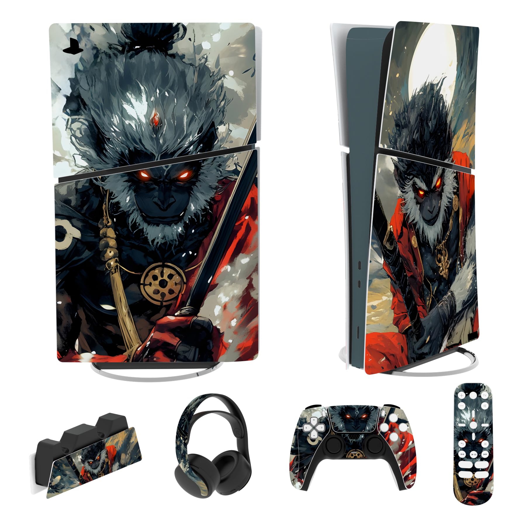 playvital Full Set Skin Sticker for ps5 Slim Console Digital Edition (The New Smaller Design), Vinyl Skin Decal Cover for ps5 Controller & Headset & Charging Station & Media Remote - The Great Wave — view 24