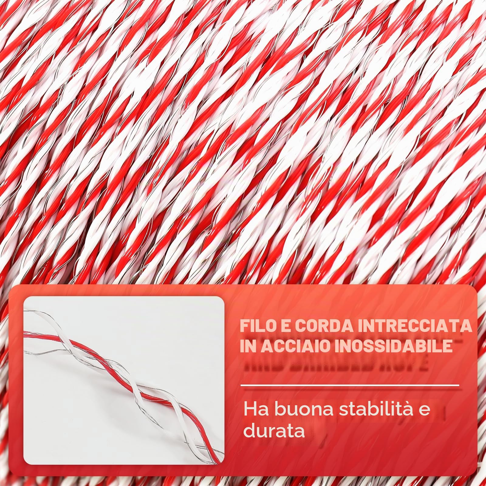 1000M Corda per Recinzioni Elettriche, Recinti Elettrici in Acciaio Inox con 6 Fili Conduttori, Filo Elettrico per Recinti Animali, Elettrificati Recinzioni per Animali Cinghiali Mucche