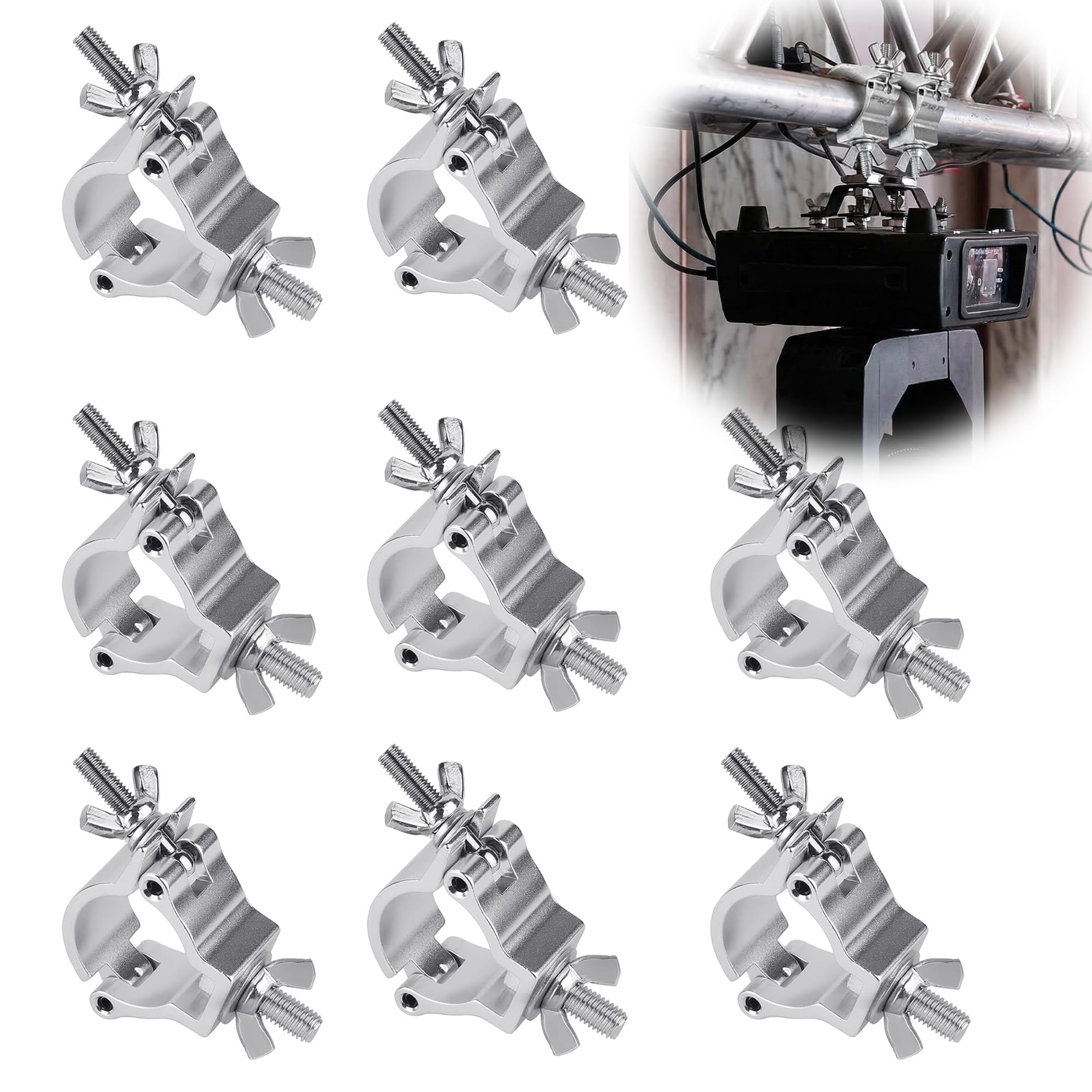 8 Stück Schnellschnalle Bühnenbeleuchtungsklemme: 48-51 mm Truss O Clamp Haken aus Aluminium für Bühnenbeleuchtung, 100KG Ladekapazität (Silber)