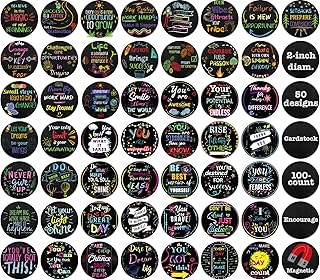 Iconikal 2-inch Inspirational Magnetic Affirmation Chips, Round, Chalk Style, 100-Count