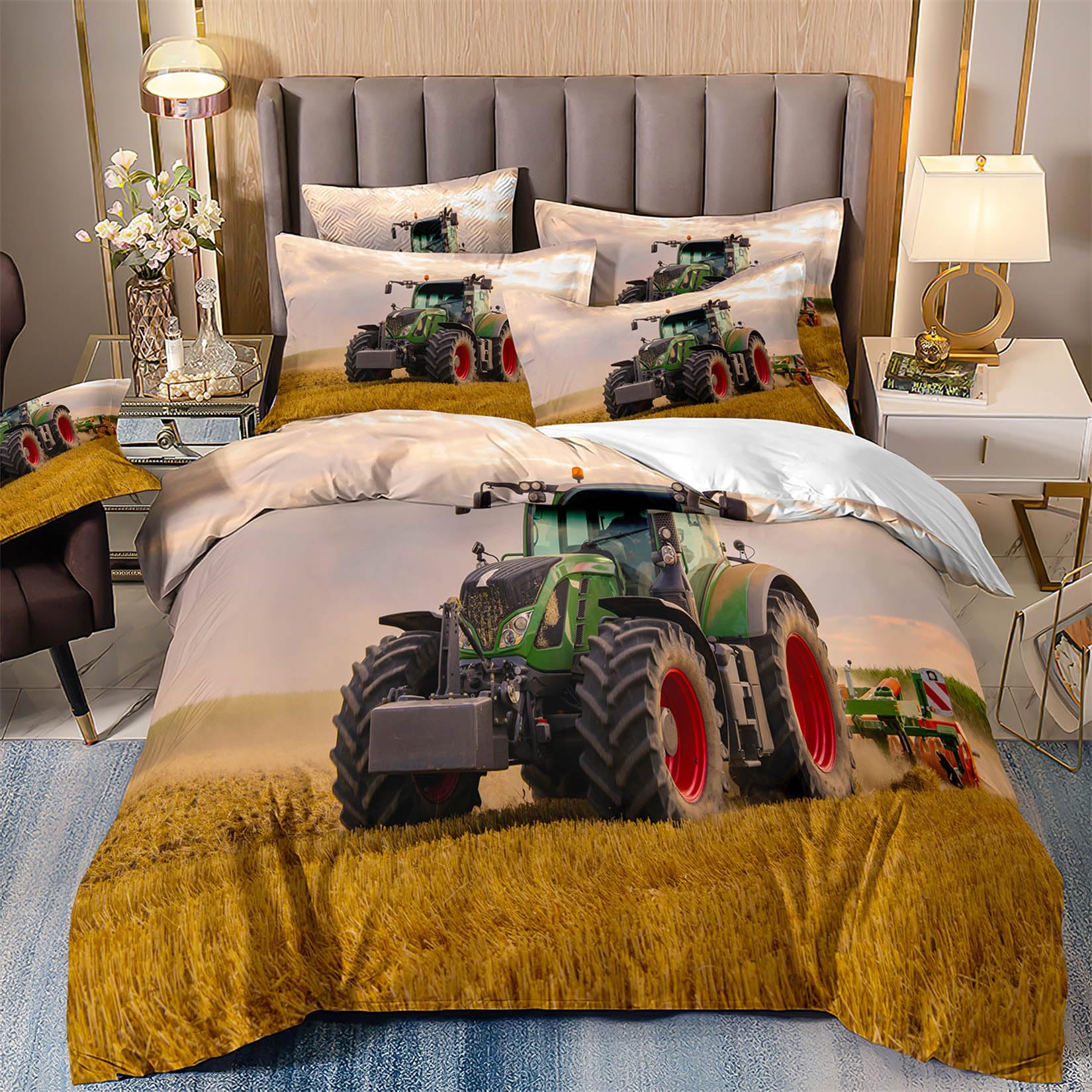 Parure de lit tracteur 220x240 cm avec housse et taies d'oreiller pour 2 personnes