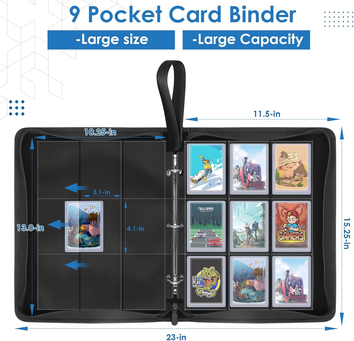 360 Pockets Toploaders Binder, 9 Pocket Toploaders Trading Card Binder for 3”x4” Rigid Hard Card Holders with Double-Sided Sleeves Fit for Baseball Cards Yugioh, MTC, TCG, Game Cards, Sports Cards
