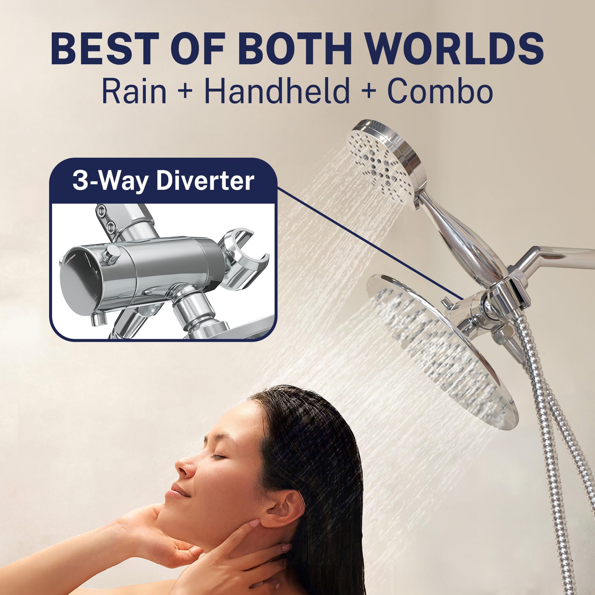 HammerHead Showers® ALL METAL Dual Shower Head Combo – CHROME – 8 Inch Rainfall High Flow Shower Head & 3-Flow Handheld Shower Head High Pressure with Hose 6ft - Luxury Double Shower Heads