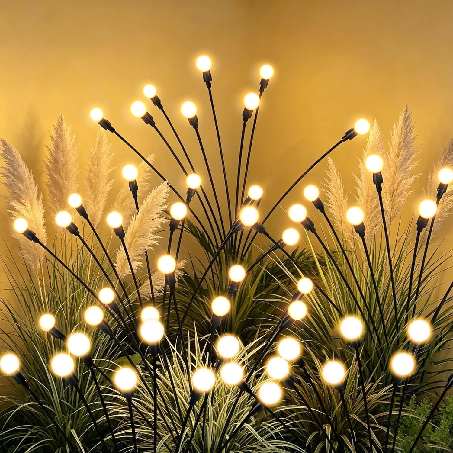 6 Packs Solar Firefly Lights, 48 LED Warm Solar Walkway Lights Outdoor, Waterproof Swaying Light Garden Decor with 2 Modes, Lawn Light for Front Yard Backyard Yard and Pathway