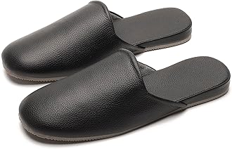 Men's Leather Slippers Top Grain Leather Slippers for Men and Women Scuff Slipper with Memory Foam Minimalist Mules House Slip-on Shoes for Office Home Bedroom Living Room Guests Visitor