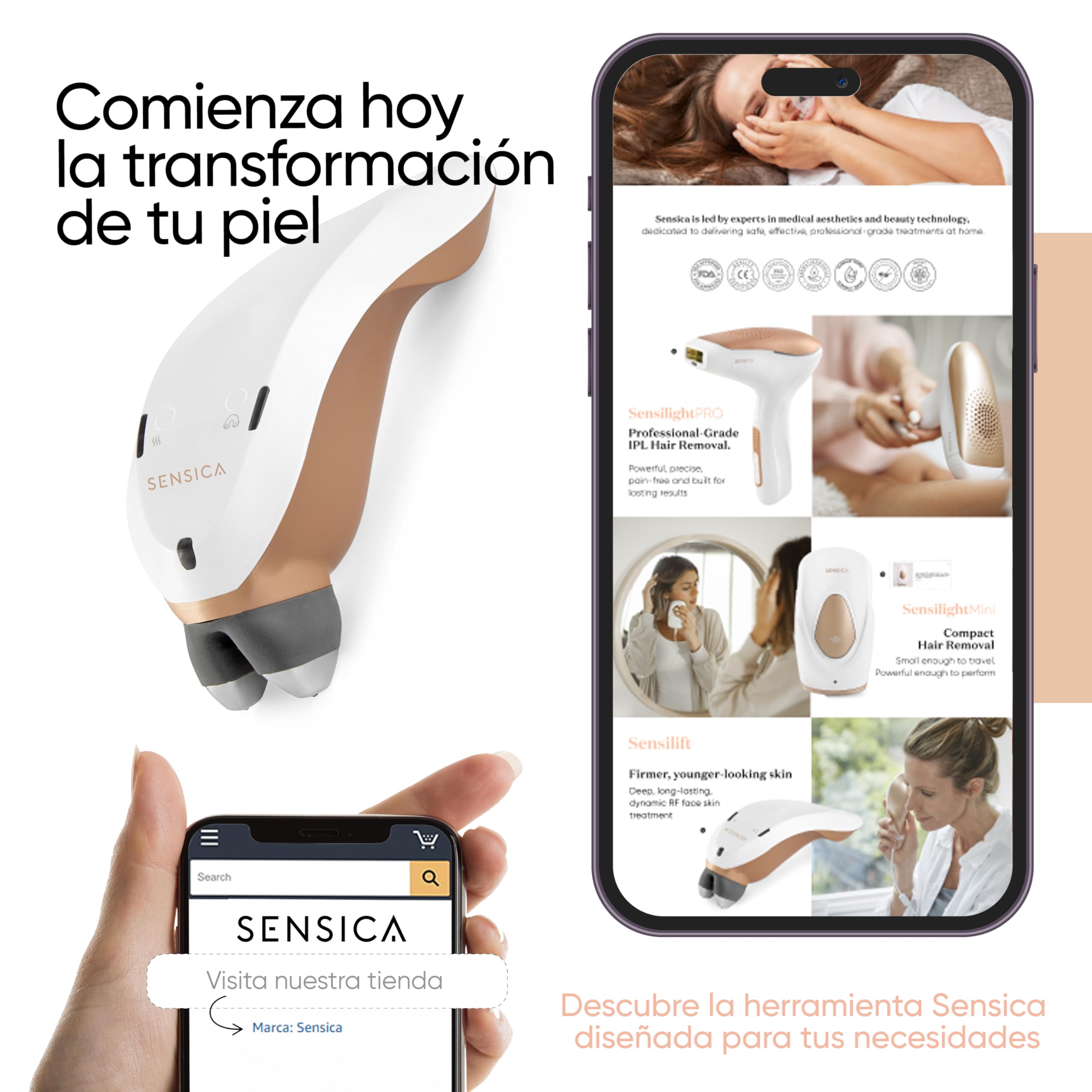 Sensica Sensilift Dispositivo de Radiofrecuencia Facial Antiedad – Aparato Reafirmante Profesional para Lifting Facial y Cuello, Antiarrugas, Tratamiento Antienvejecimiento en Casa