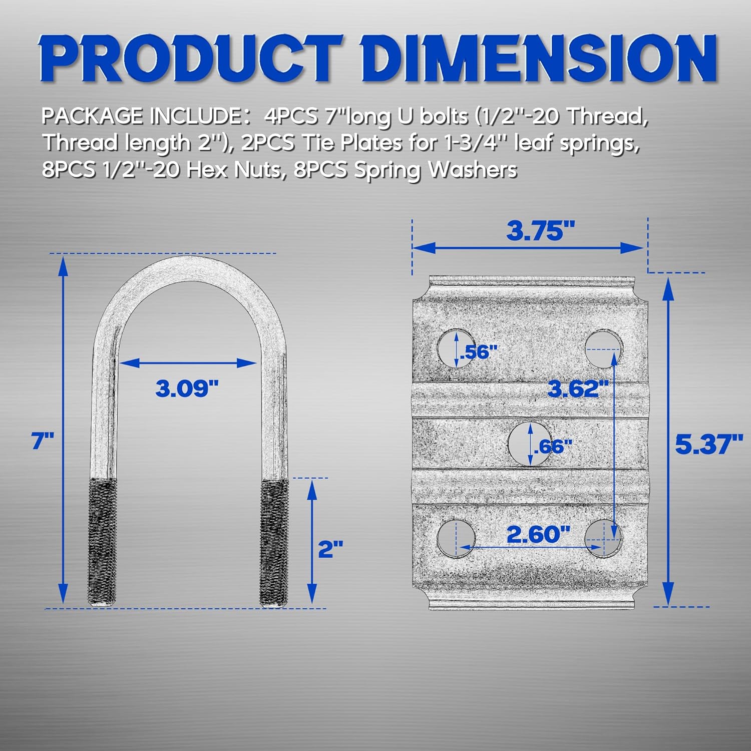 LONFFERY U Bolts with Trailer Leaf Spring Hanger Kit Fit for 3" 5200lb-7000lb Round Axle, 7" Long U-Bolts, U-Bolt Plates for 1-3/4" or 2", 1/2"-20 Hex Nuts