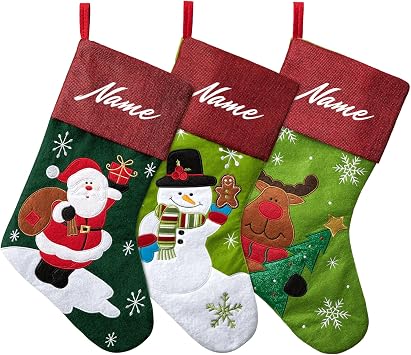 Personalised Christmas Stockings with Name Set of 3 Custom Christmas Stocking Family Ornament for Xmas Holiday Decoration 17x11 Inches