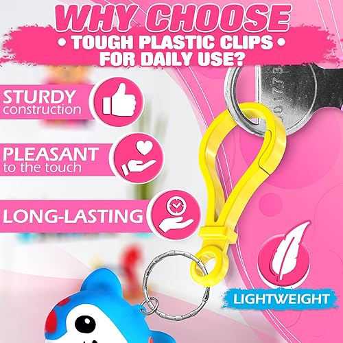 Miniatura 3 de Juego de 100 clips de plástico para llavero  Ganchos resistentes para llavero en 15 colores surtidos con cierre fácil de abrir y agujero de fijación