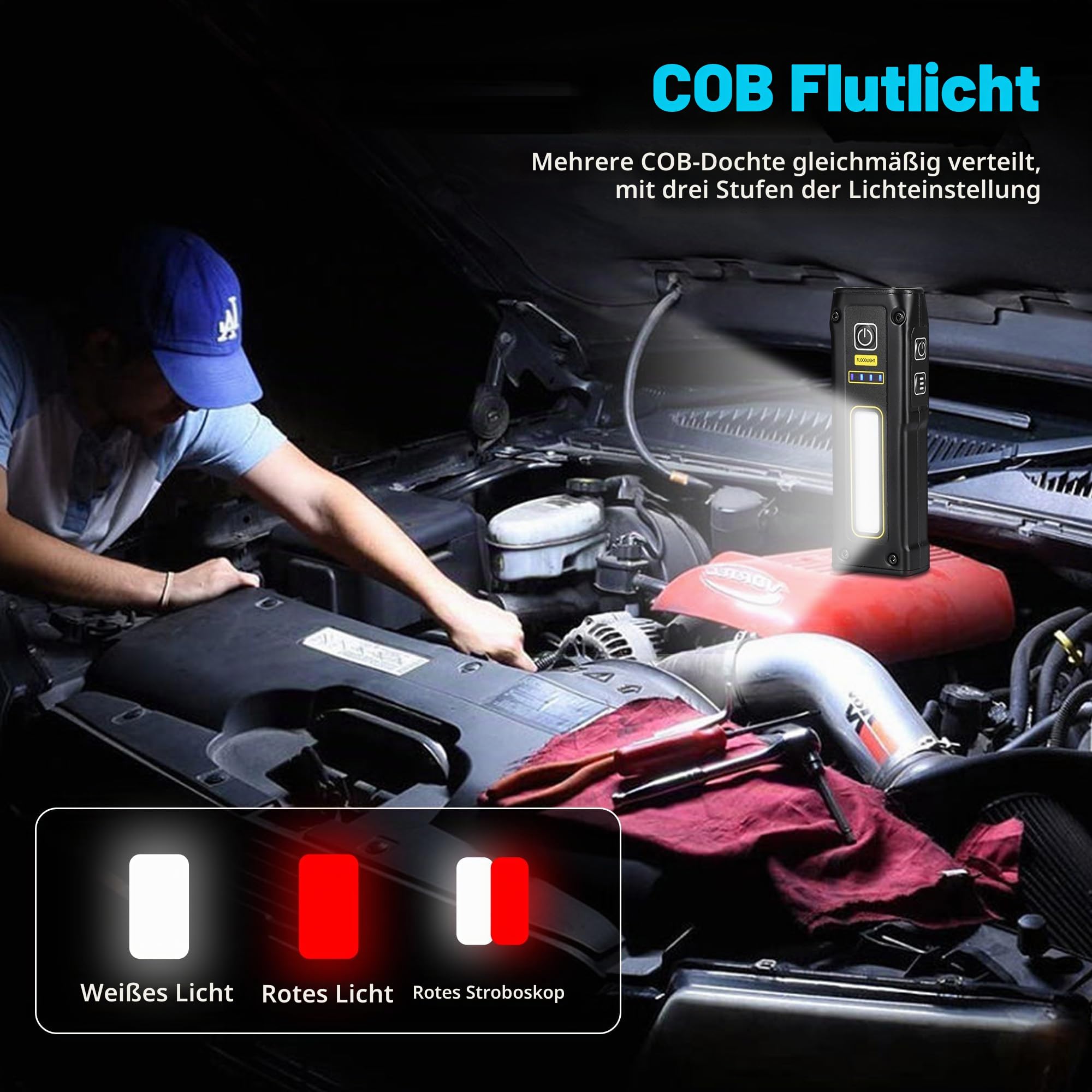 DARKBEAM Schwarzlicht UV Taschenlampe 365+395, 1000LM LED EDC Taschenlampen Wiederaufladbare Woods Lampe, Mini Magnetfuß COB Rotlicht für AC Leck, Epoxidharz, Haustiere Urin, Haus/Außen