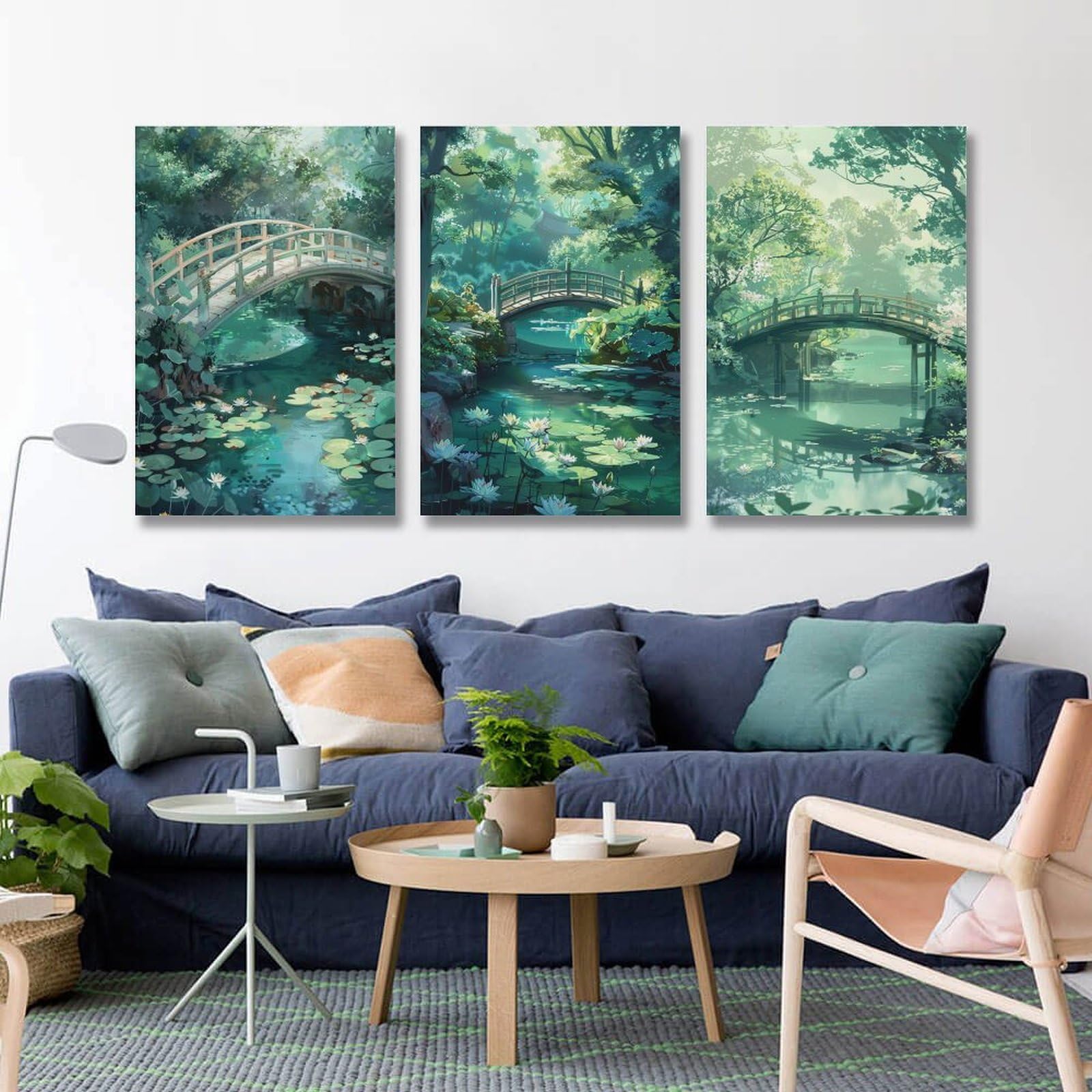 Amazon.co.jp: 3枚 夏の橋と森の風景 絵画 インテリア ポスター 油絵