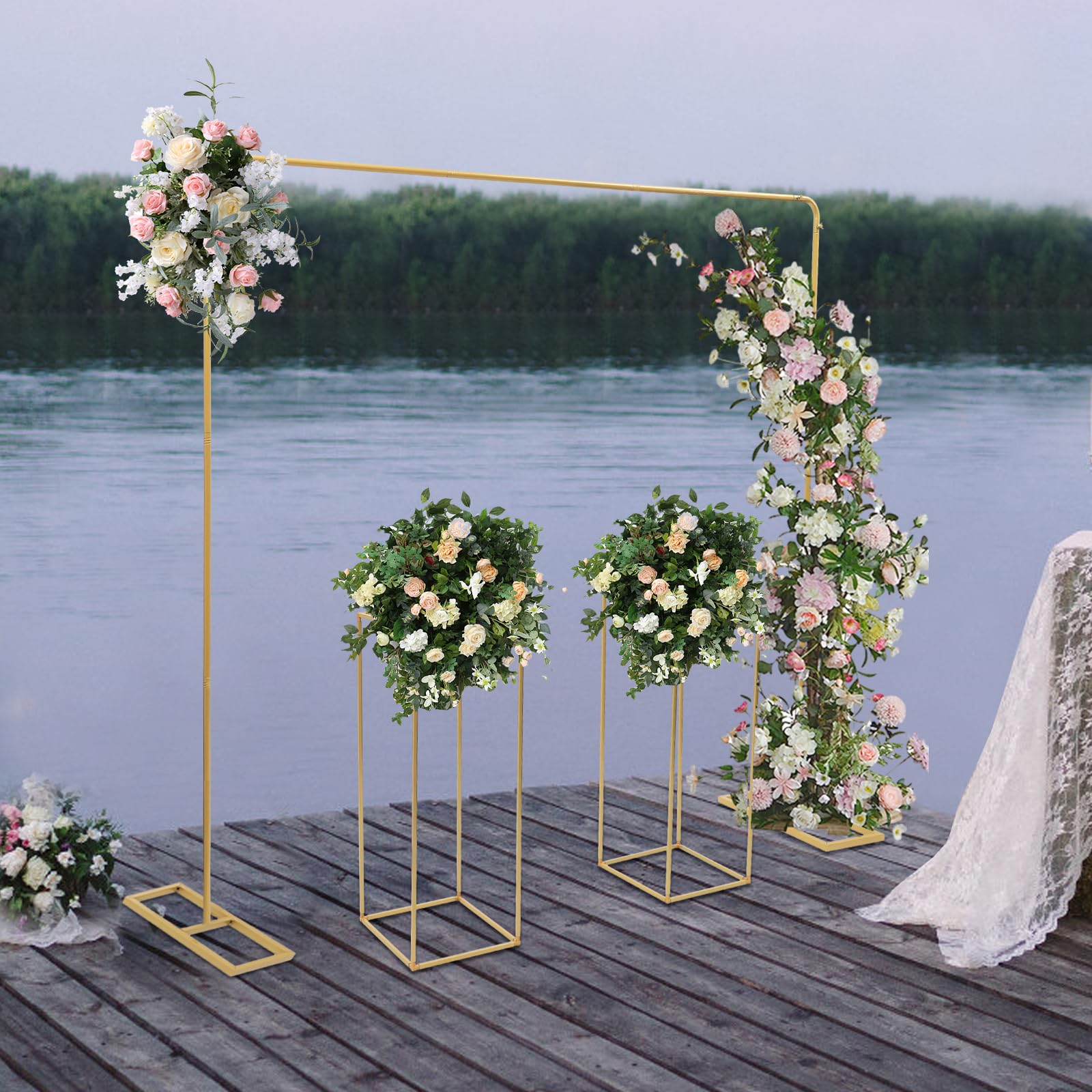 Ballonständer, Hochzeitsständer, Hochzeitskulissenständer, Metall Ballonbogen Ständer, Hochzeitsbogen, Luftballon Bogen Gestell, Traubogen Hochzeit (Gold 2*2m+27*27*80cm)