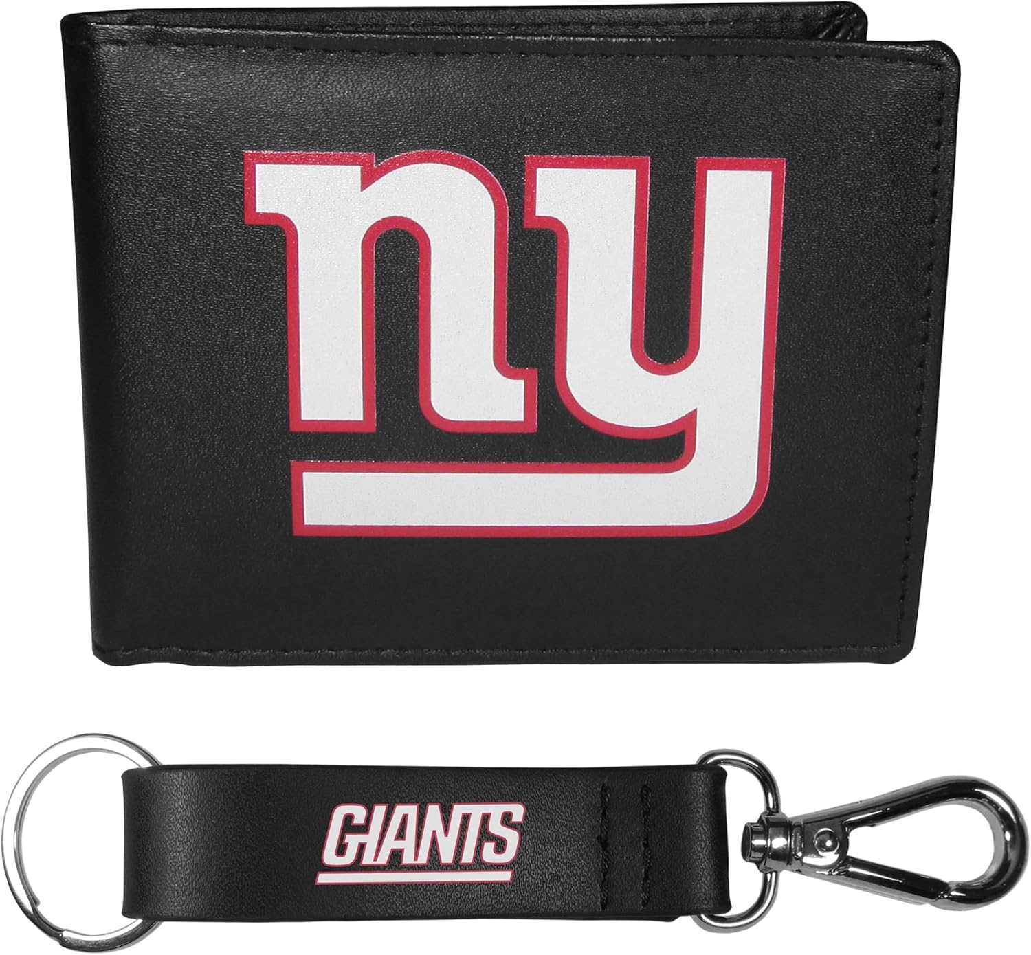 Siskiyou Sports NFL New York Giants Leather Bi-fold Wallet & Strap Key Chain, Team Colors, One Size