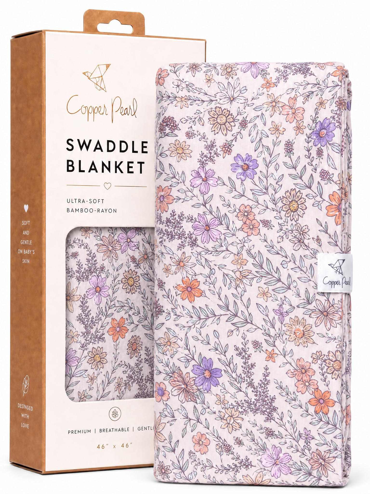 Copper Pearl Swaddle Blankets for Newborns | Soft Stretchy Receiving Blankets for Boys and Girls | Large 46 x 46 Inch Baby Blankets | Lightweight and Breathable Swaddles | Flora