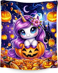 Halloween Blanket, Unicorn Blanket for Girls, Gifts for Kids, Cute Flannel Throw for Teens, 50"x60"