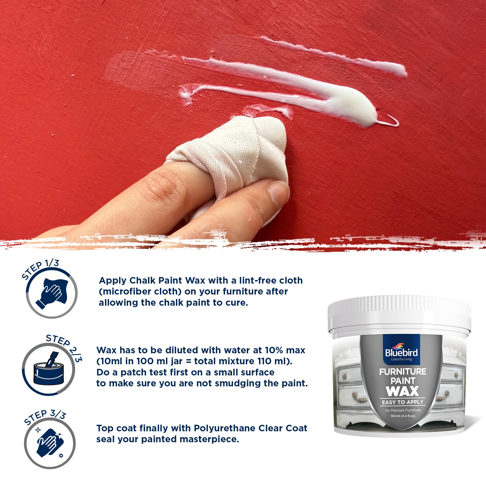 Furniture Paint Wax - 3.38 Fl Oz (100 ML) - Lasting Protective Finish, Fast Drying, Odor-Free, Non-Hazardous (Brown)