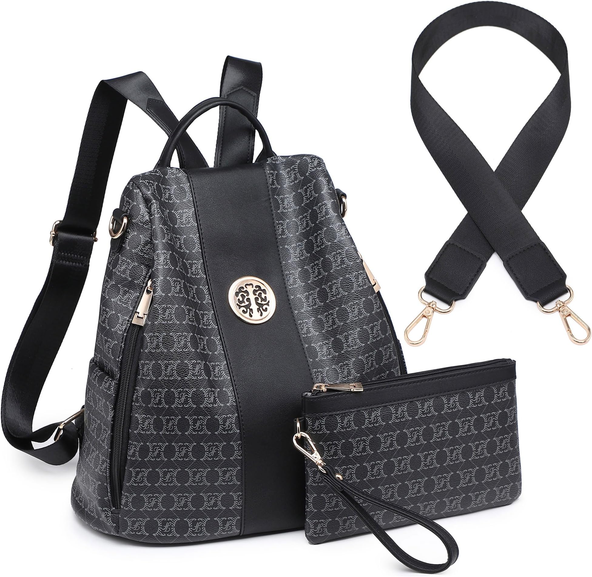 Women Fashion Backpack Purse Multi Pockets Anti-Theft Rucksack Travel Shoulder Bag Handbag Set 2pcs