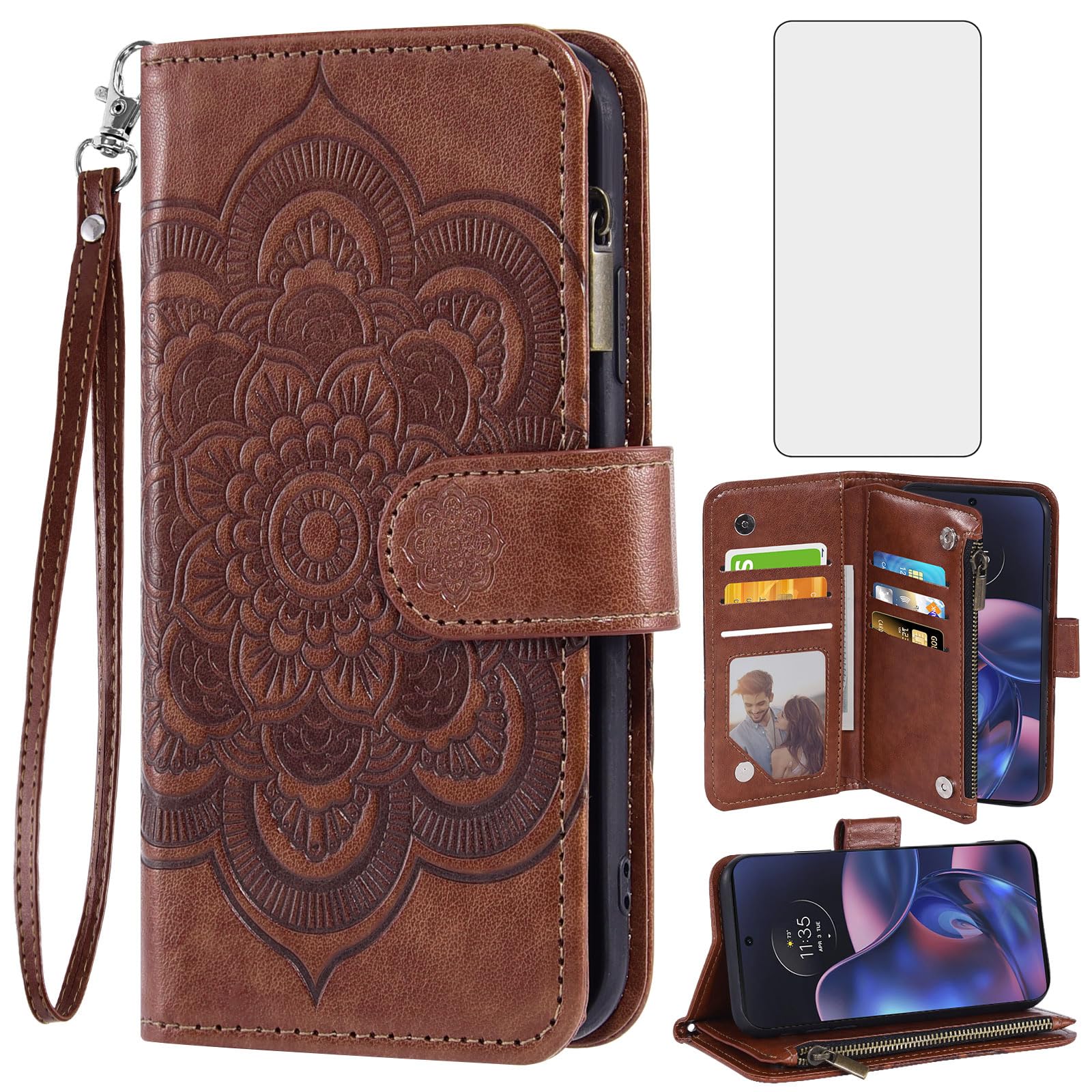 Funda Moto Edge 2022 tipo billetera con cristal templado anticaídas 8