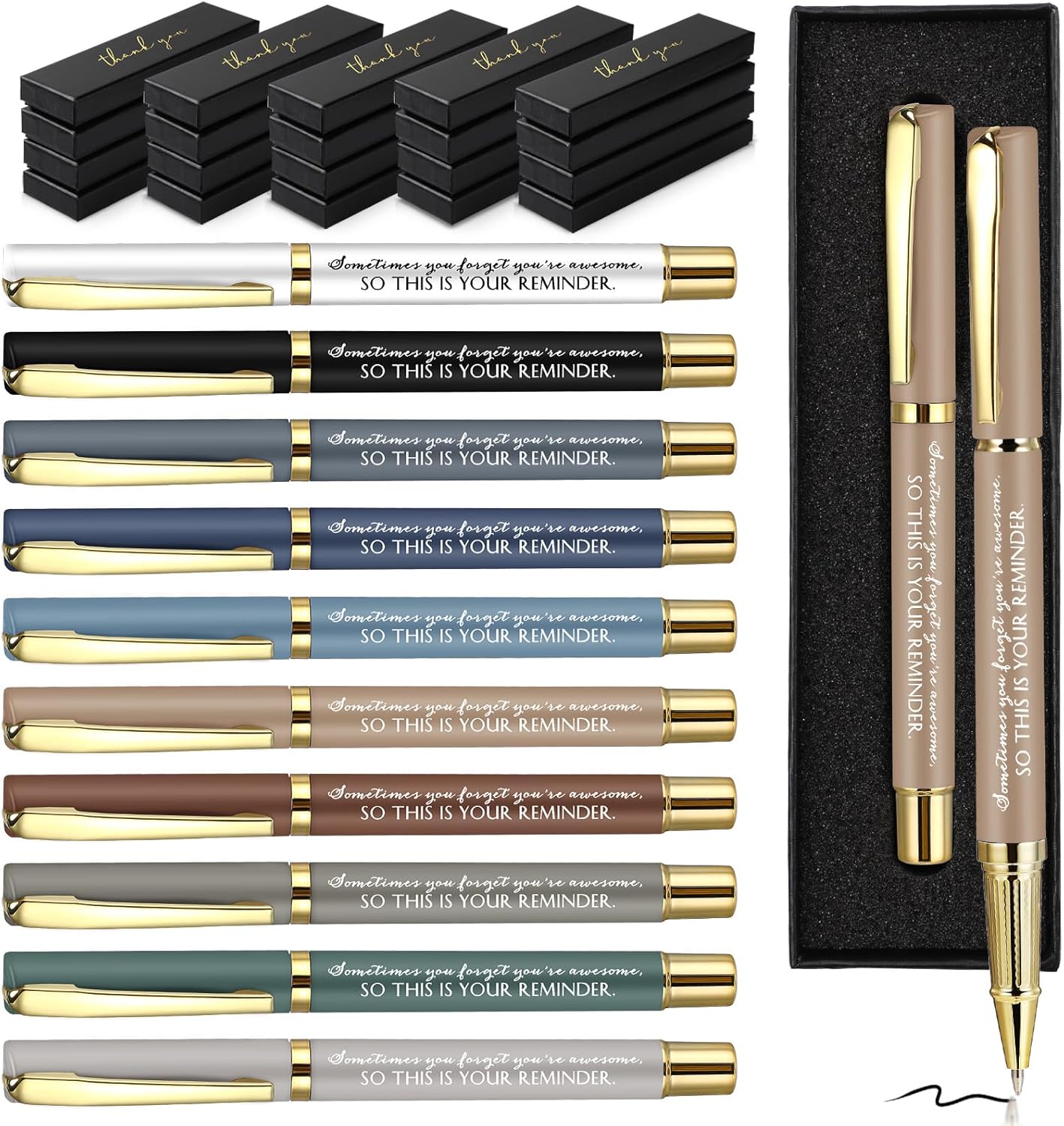 PerKoop 30 Sets Thank You Gifts Inspirational Ballpoint Pen with Box Employee Appreciation Gift Pen Bulk for Doctor Volunteer Dispatcher Secretary Nurse Teacher Office Staff (Modern Colors,Sometimes)