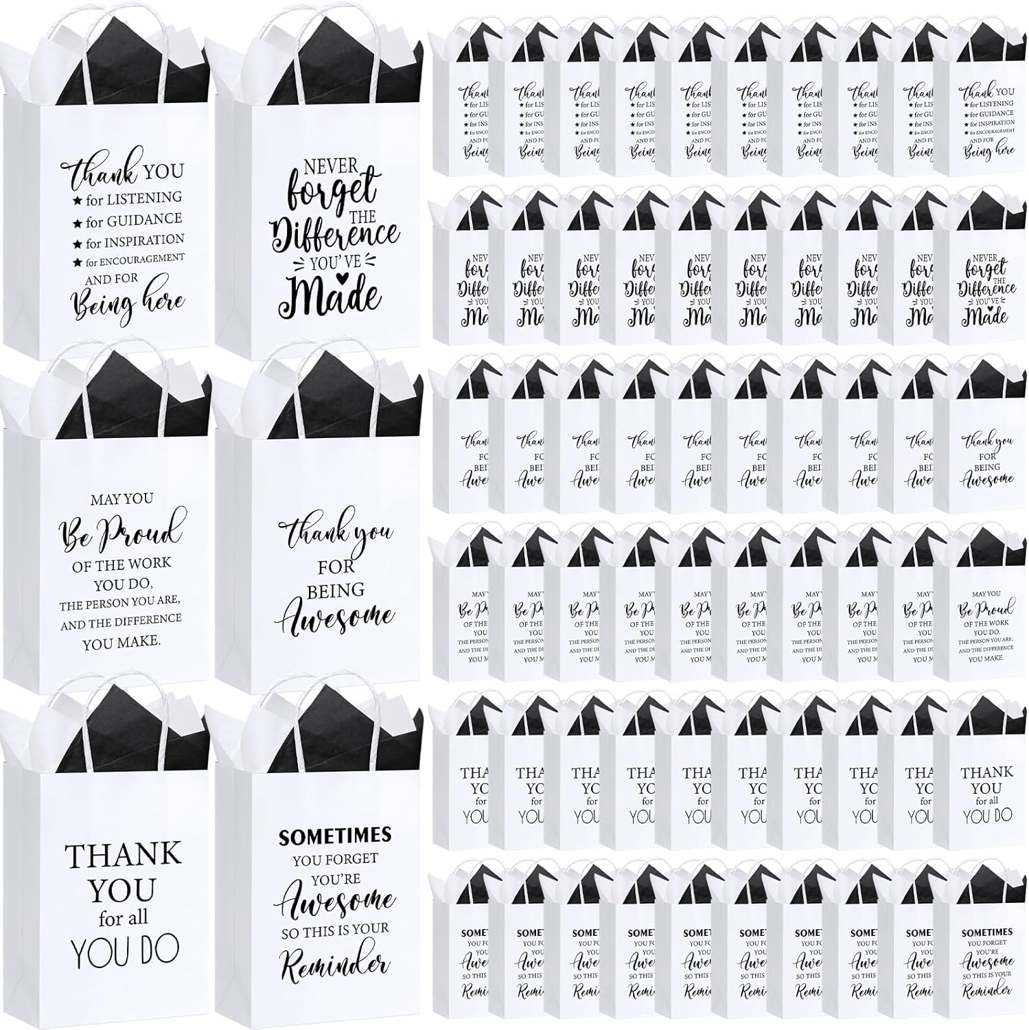 Feifeiya 60 Pack Employee Appreciation Gift Bags Bulk Thank You Paper Bags with Handle and Tissue Paper for Coworker Team Staff Teacher Nurse Volunteer Party Favors(Kraft Color,Appreciation)