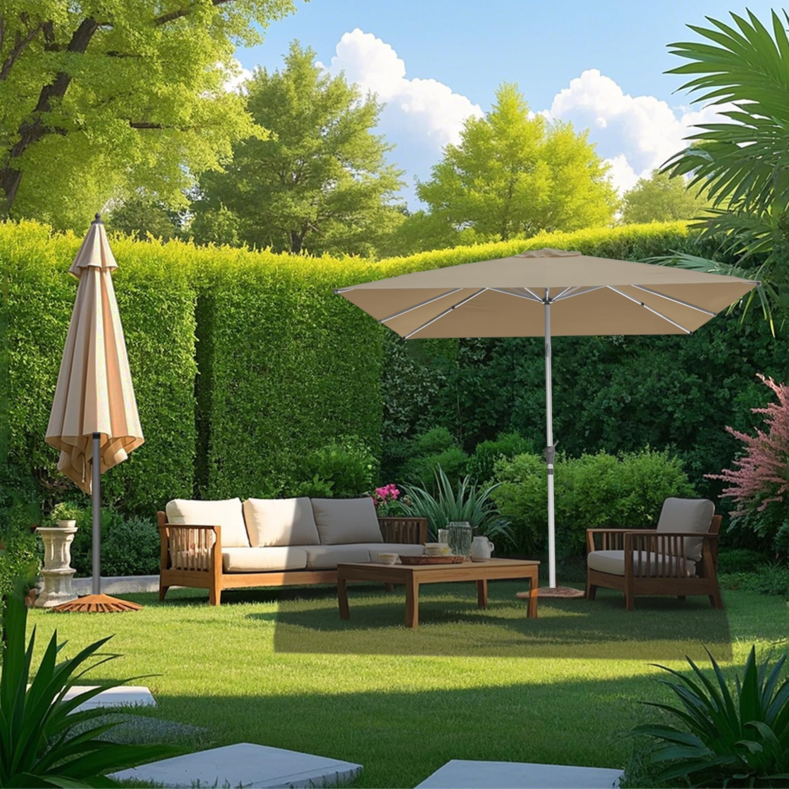 RANSENERS Parasol de Jardin 250 x 250 cm, Inclinable 30° des Deux Côtés, 8 Baleines, UV50+, pour Jardin, Terrasse, Café, Extérieur (Kaki)