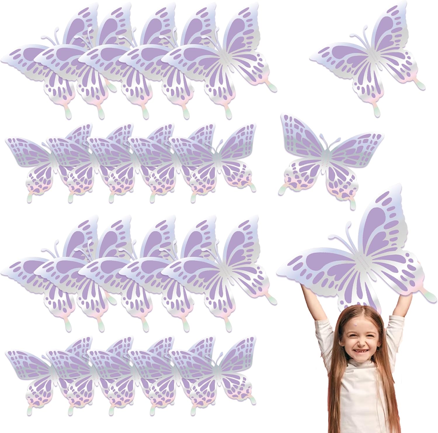 Juego de 14 calcomanías de mariposa 3D, 2 capas de papel gigante de mariposas, juego de decoración de pared de mariposas, calcomanías de pared de