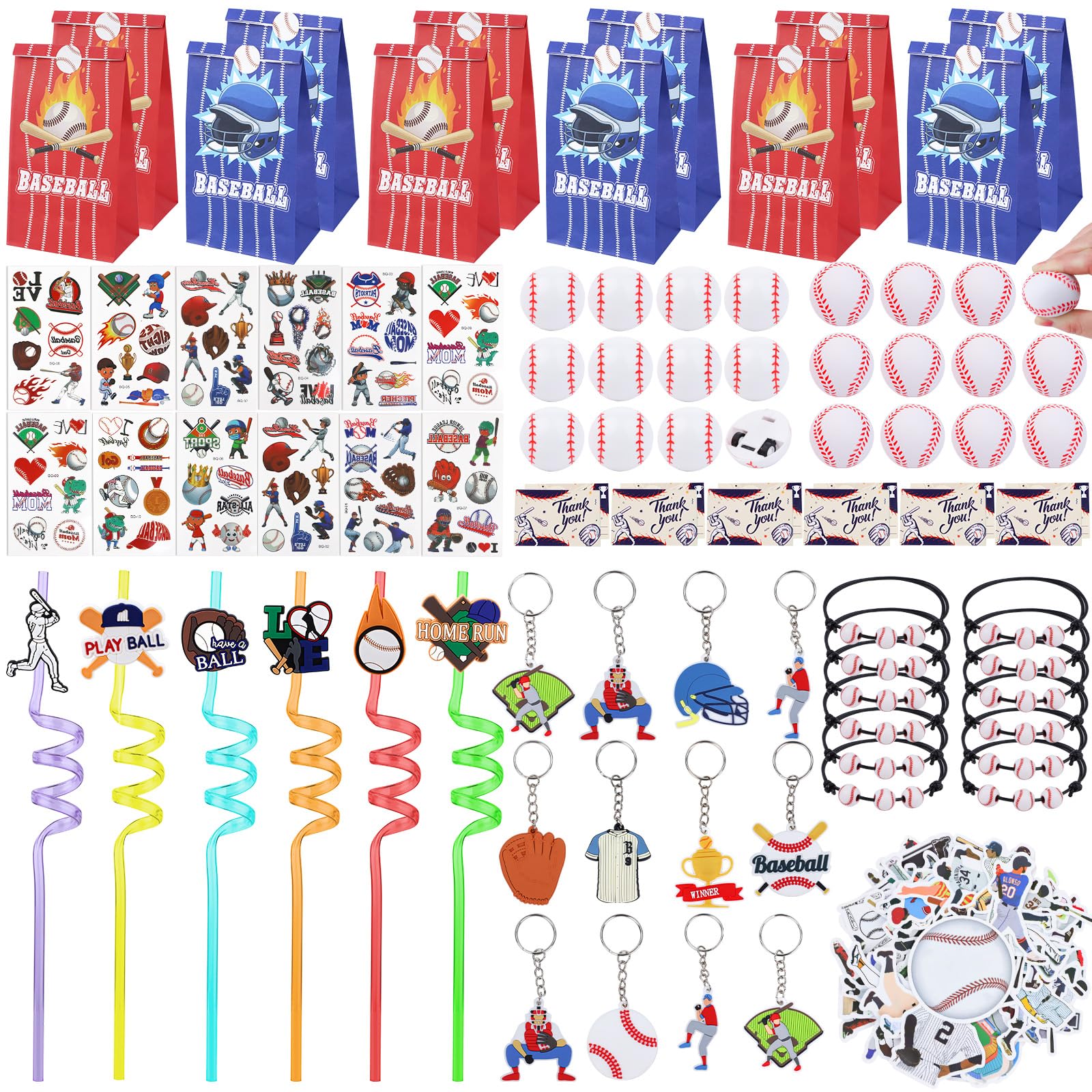 Gifts2U Baseball Party Favors Supplies, 146 Pcs Baseball Themed Goodie Bags Stuffers with Bracelets, Tattoos, Stickers, Mini Ball and Cars Toys, Gifts