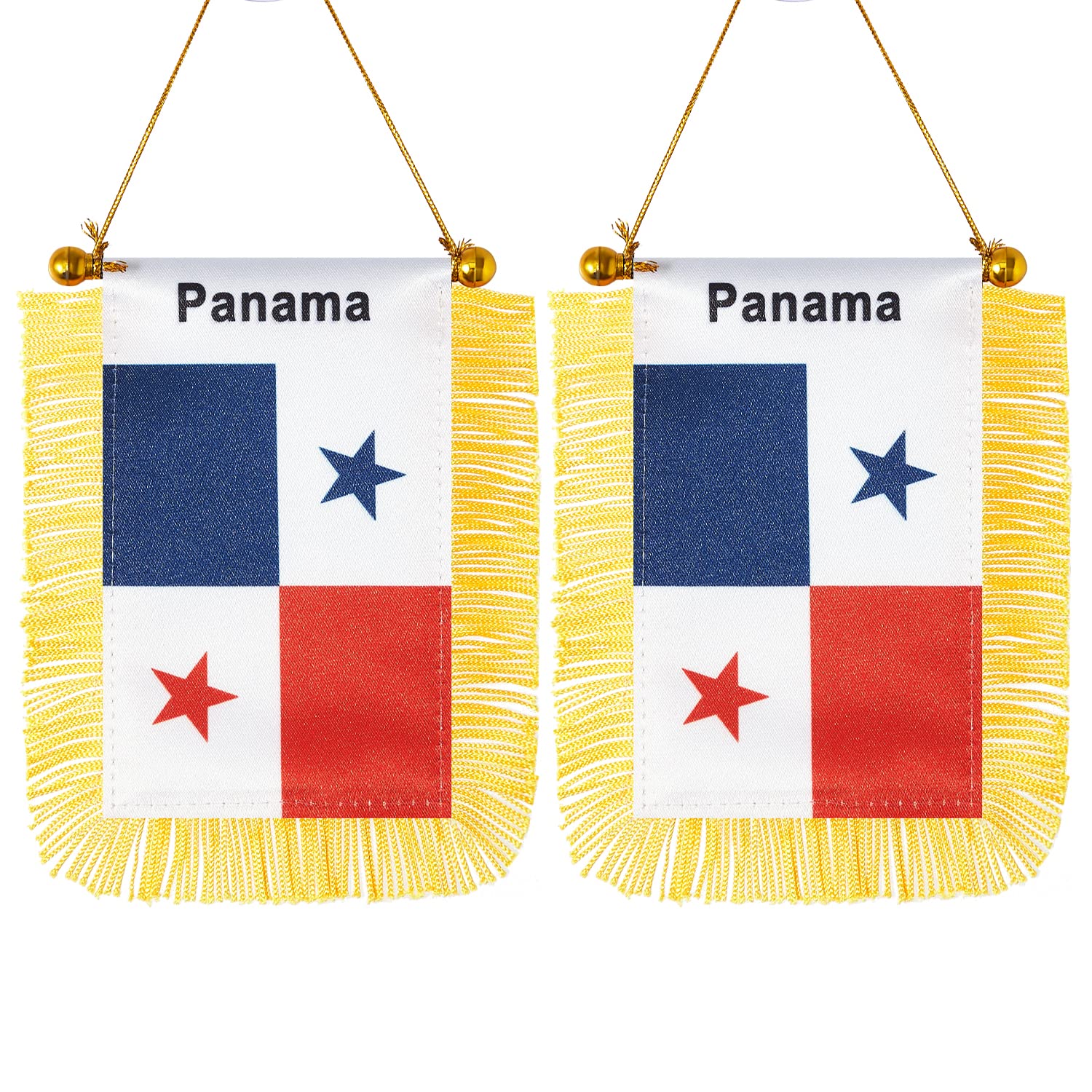 CANTENDO 2 Pack Panama Window Hanging Flag,Mini Panamanian Car Flag with Pole Tassel Suction Cup Rearview Mirror Decoration(3x5 Inch)