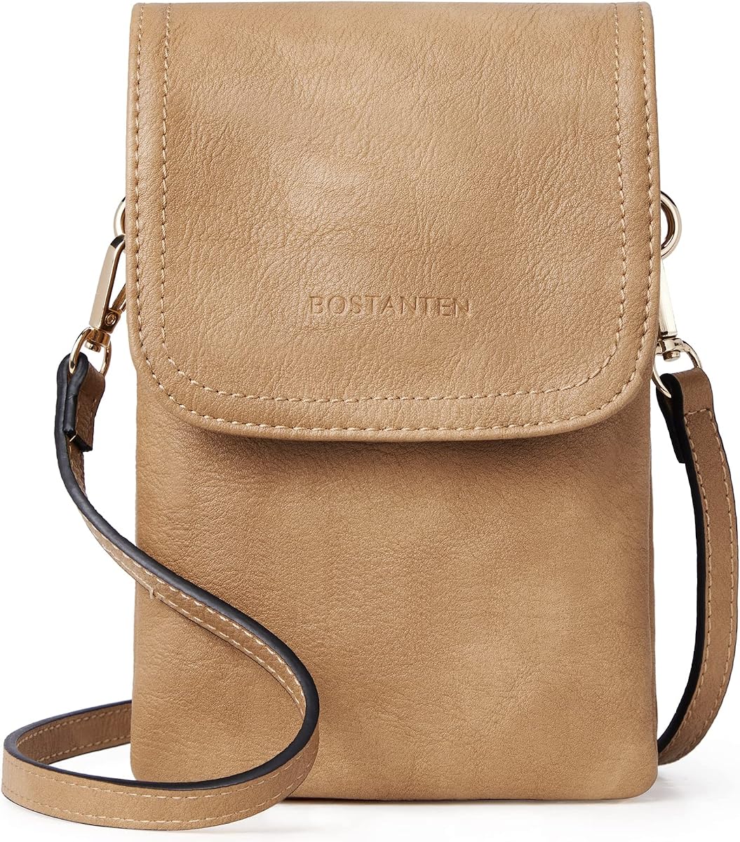BOSTANTEN Bolso bandolera pequeño para mujer Monedero de diseñador para teléfono celular | Cuero vegano, múltiples bolsillos, ranuras para tarjetas, tamaño compacto para teléfono, tarjetas y llaves, uso diario para compras en viajes