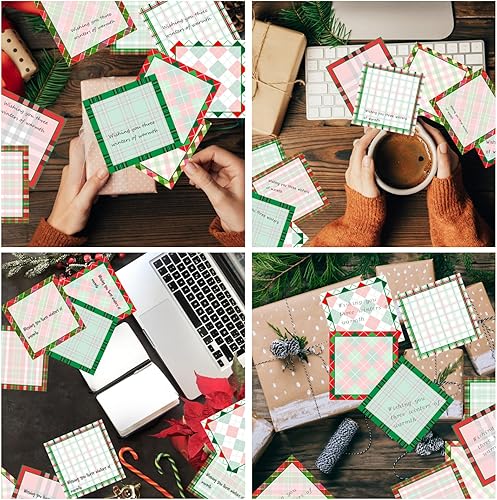 Miniatura 6 de 9 notas adhesivas a cuadros de Navidad, diseño de cuadros de Navidad, bloc de notas autoadhesivas, notas adhesivas vintage para escuela, oficina,