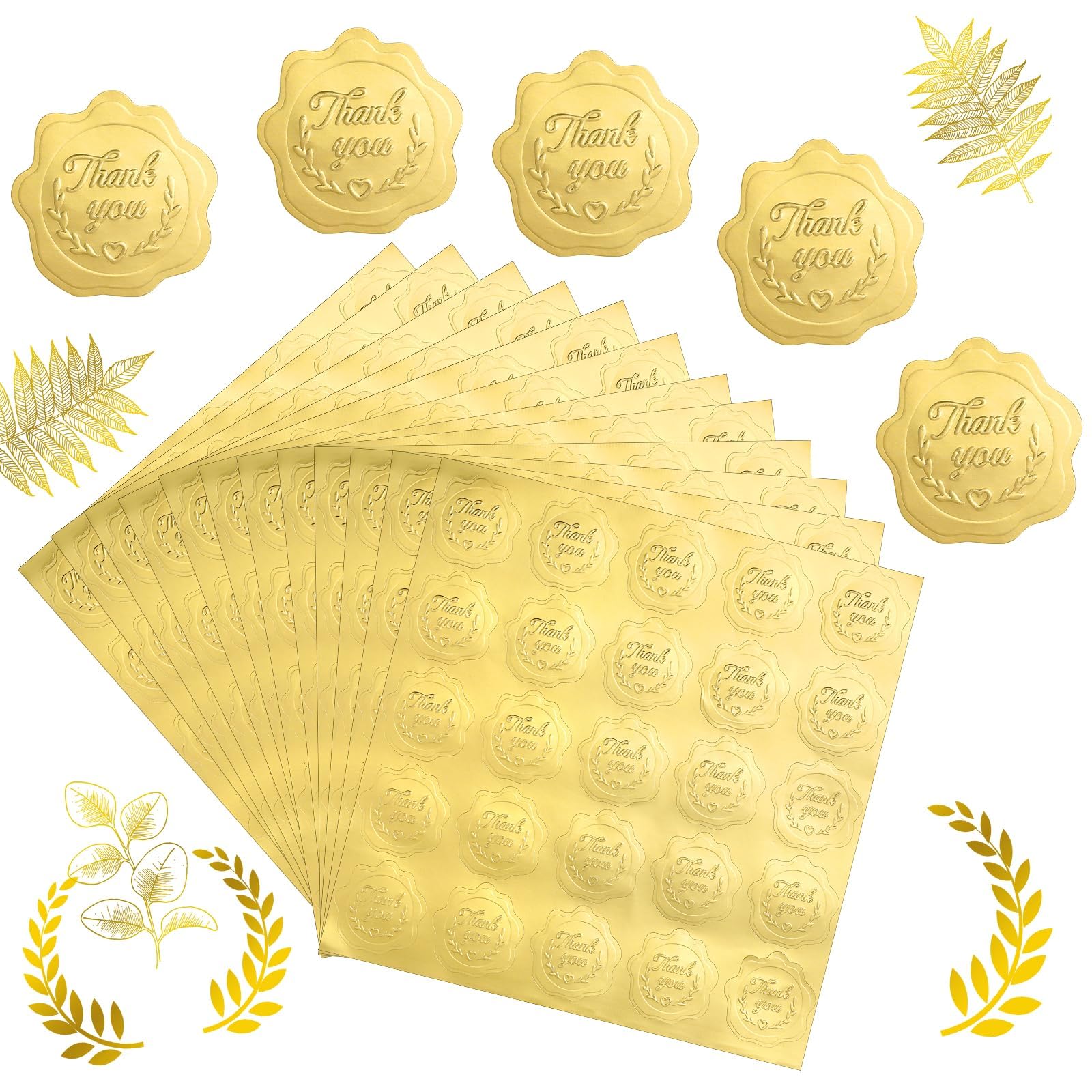 NALACALGold Embossed Stickers for Envelopes | Self-Adhesive Seals for Wedding, Festive Letters, and Invitations | Luxurious Design (300 pcs)