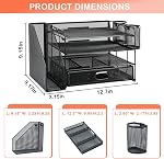 Organisateur de bureau avec support de fichier, 4-Tier Organisateur de bac à papier lettre avec tiroir & 2 Supports de stylo, Organisateurs de bureau et accessoires, Organiseur de fichiers de bureau Mesh et stockage pour les fournitures de bureau