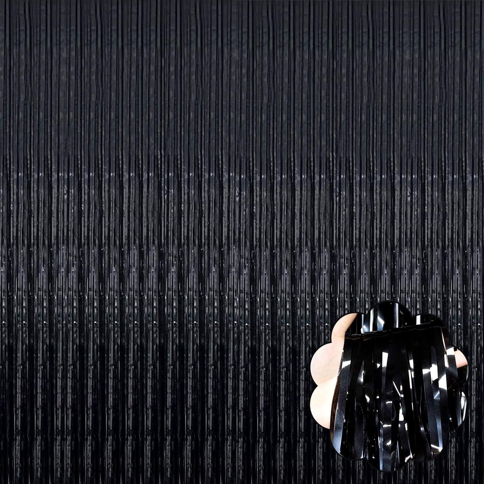 8 Pack Black Tinsel Foil Fringe Curtain Backdrop, 3.28Ft x 8.2Ft Metallic Streamers for Photo Booth, Birthday, Wedding, Thanksgiving Day, Christmas,