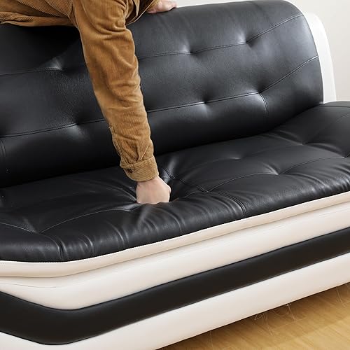 Miniatura 6 de Juego de muebles de sala de estar de 3 piezas, juego de sofá de piel sintética, juego de sofá blanco y negro para el hogar, apartamento, oficina