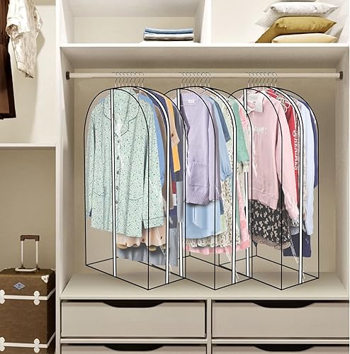 Miniatura 8 de Paquete de 3 bolsas de ropa para colgar ropa, funda reforzada de gran capacidad de 12 pulgadas, bolsas transparentes para almacenamiento en armario,
