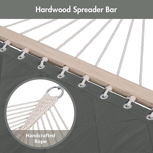 Miniatura 7 de ANOW Hamaca para 2 personas con barras separadoras y almohada desmontable, hamaca acolchada para exteriores e interiores, capacidad de peso de 450