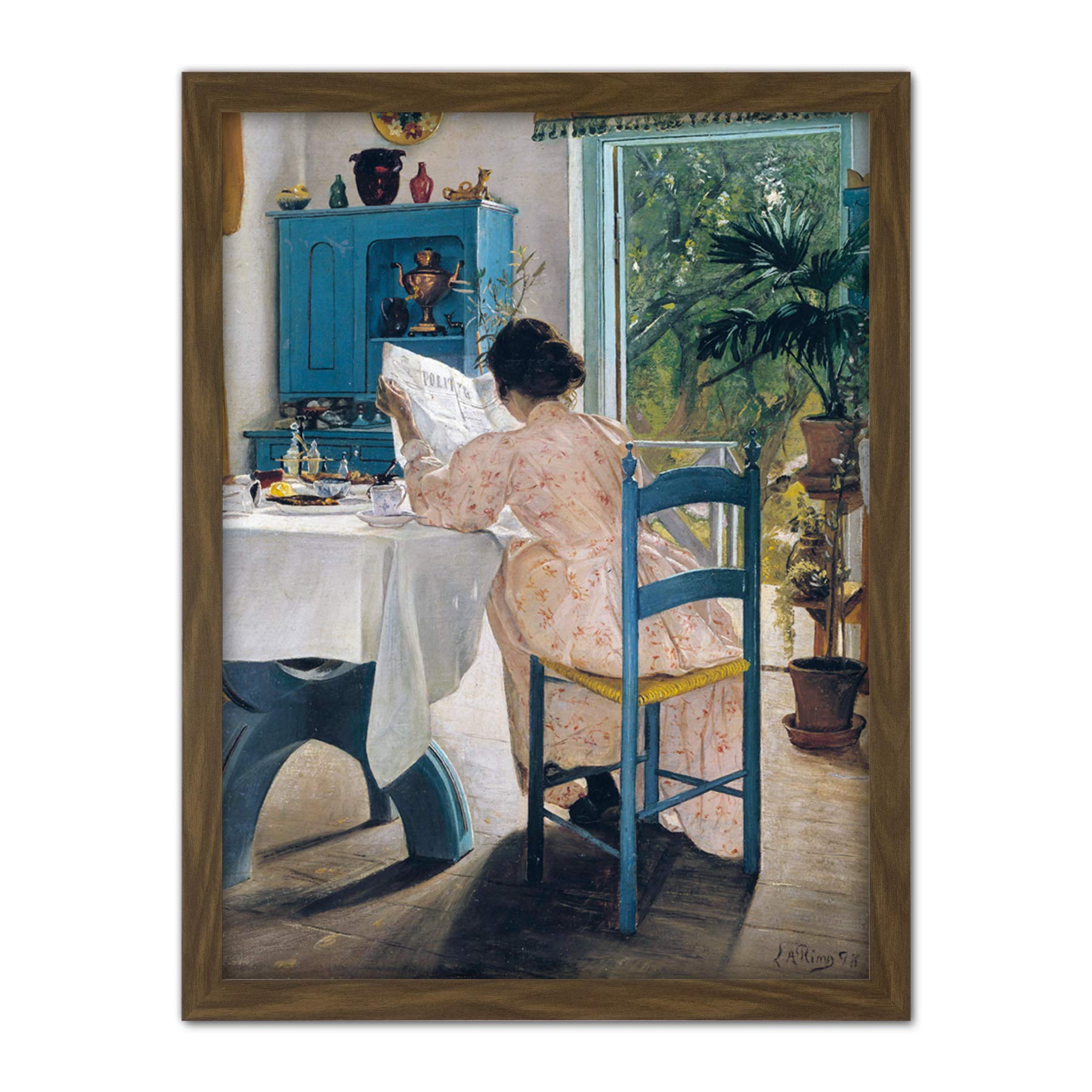 Ring At Breakfast Table Morning Newspapers Painting Large Framed Art Print Poster Wall Decor 18x24 in