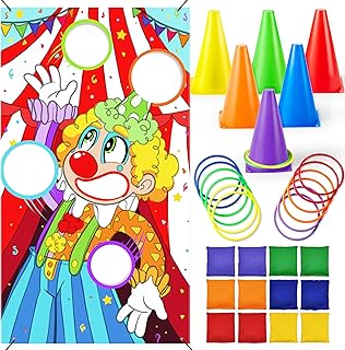 JOYIN 31PCS 3 in 1 Carnival Games, Easter Ring Toss Yard Game Set, Bean Bags, Cones - Outdoor Toys for Toddlers & Kids, Children's Indoor Play, Family Fun Games, Kids Party Cornhole Set, Lawn Games