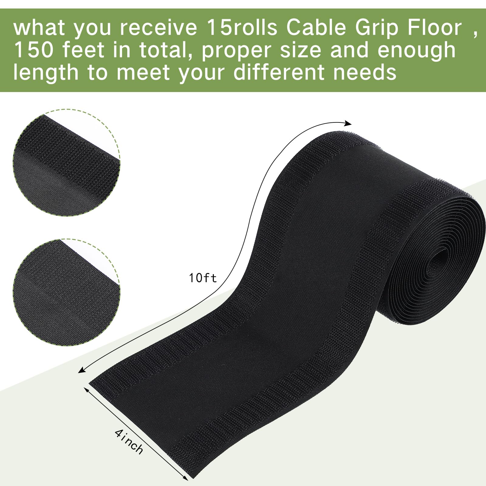 WILLBOND Protector de Cables para Alfombra, Protector de Cables Solo para alfombras de Oficina Comercial, Negro, 60 m
