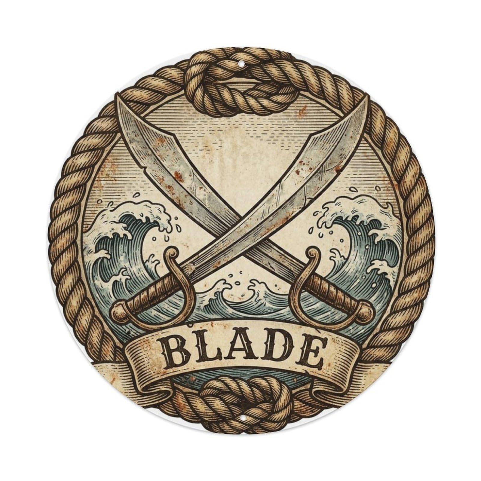 Cutlass Edge Cutlasses Rope Waves Buccaneer Mark Metal Tin Sign