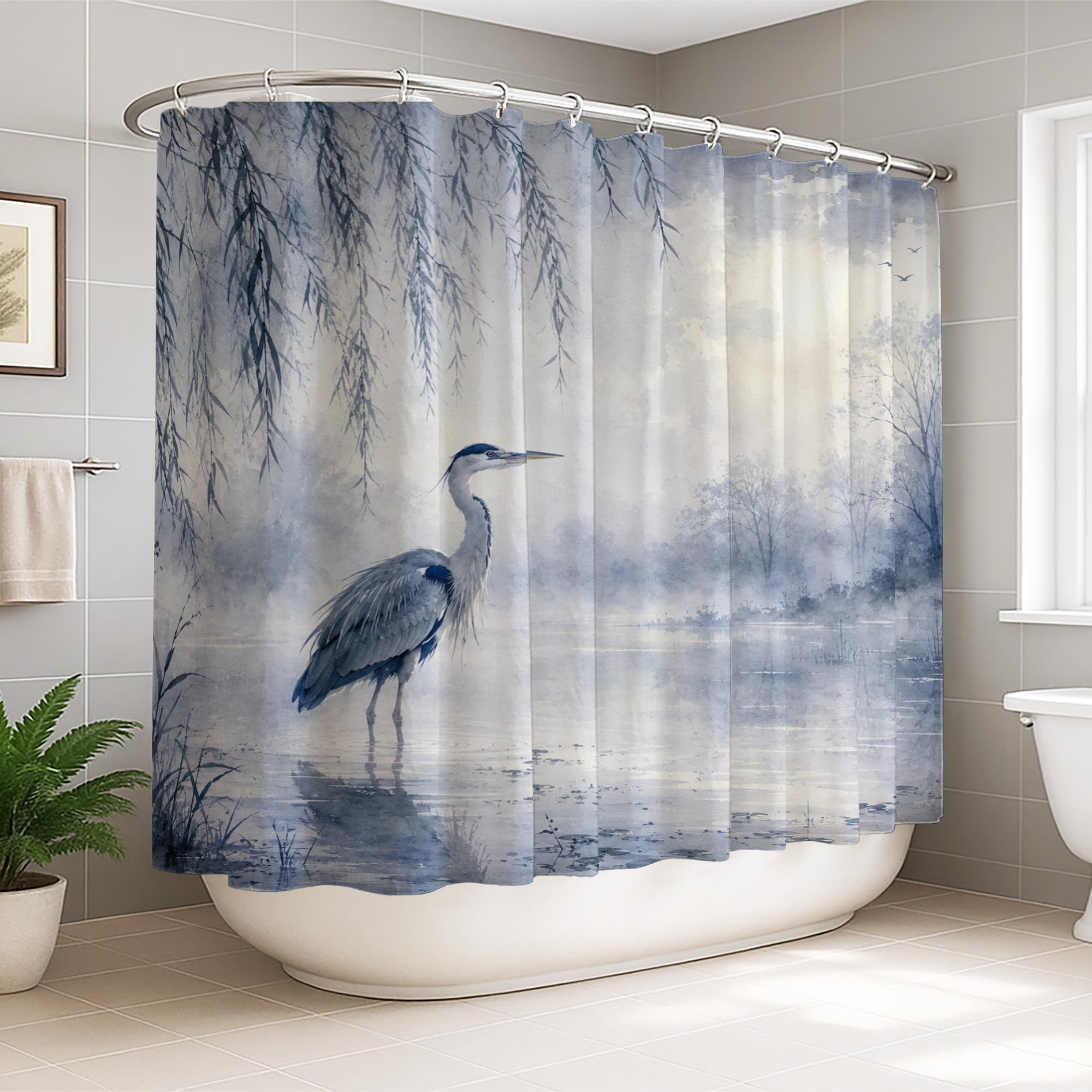Rideau de douche extra large lavable bleu contre les projections d'eau XXL