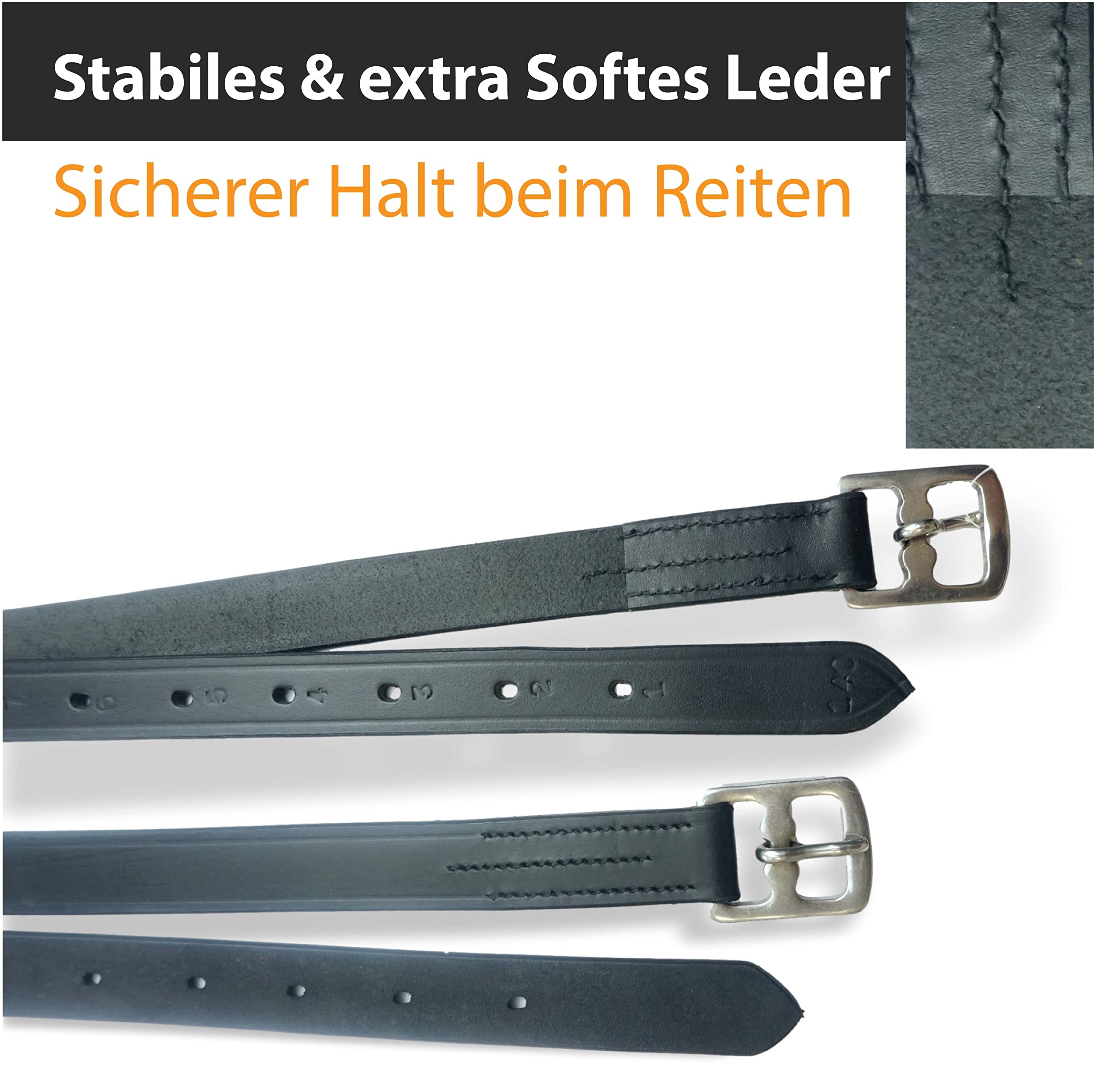 Pferdelinis Correa para estribos de piel negra 130 cm – 160 cm