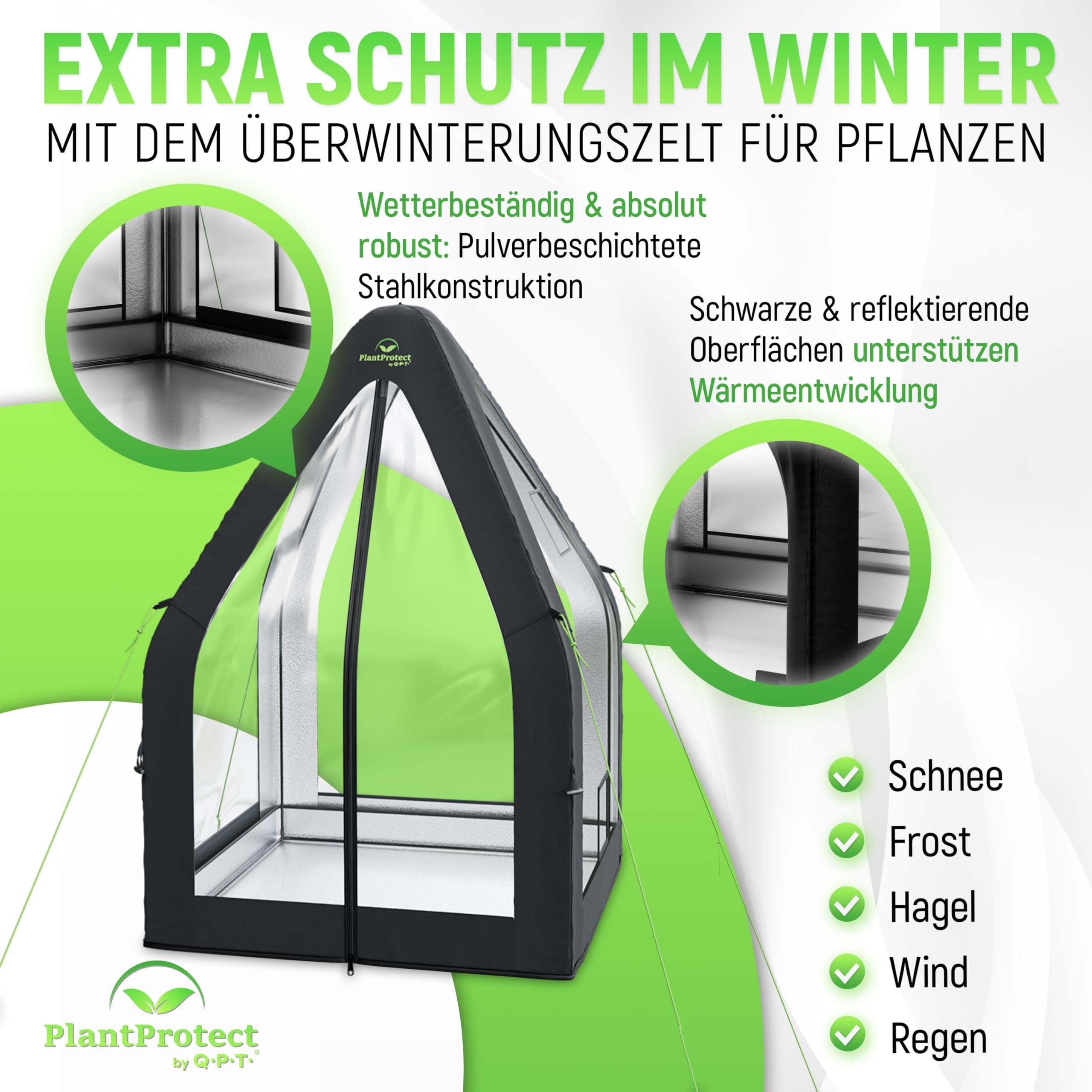 Q.P.T. Wintergewächshaus für Kübelpflanzen – strapazierfähiges PVC-Material zum Schutz vor Frost, Wind und Regen, einfache Montage inkl. Erdthermometer