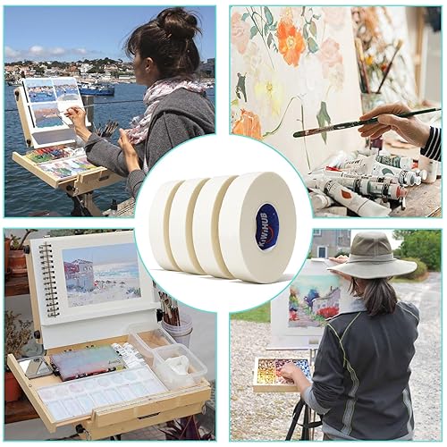 Miniatura 6 de KIWIHUB Paquete de 4 cintas de artista para papel de acuarela, cinta blanca para dibujar, pintura artística y todos los medios de papel, sin ácidos,