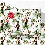 GIOLNIAY Nutcracker Christmas Wrapping Paper for Kids Adults - Holiday Gift Wrap with Nutcracker, Ribbons & Greenery on White - 4 Jumbo Sheets, 28 x 40 Each (31 sq. ft ttl), Easy to Store