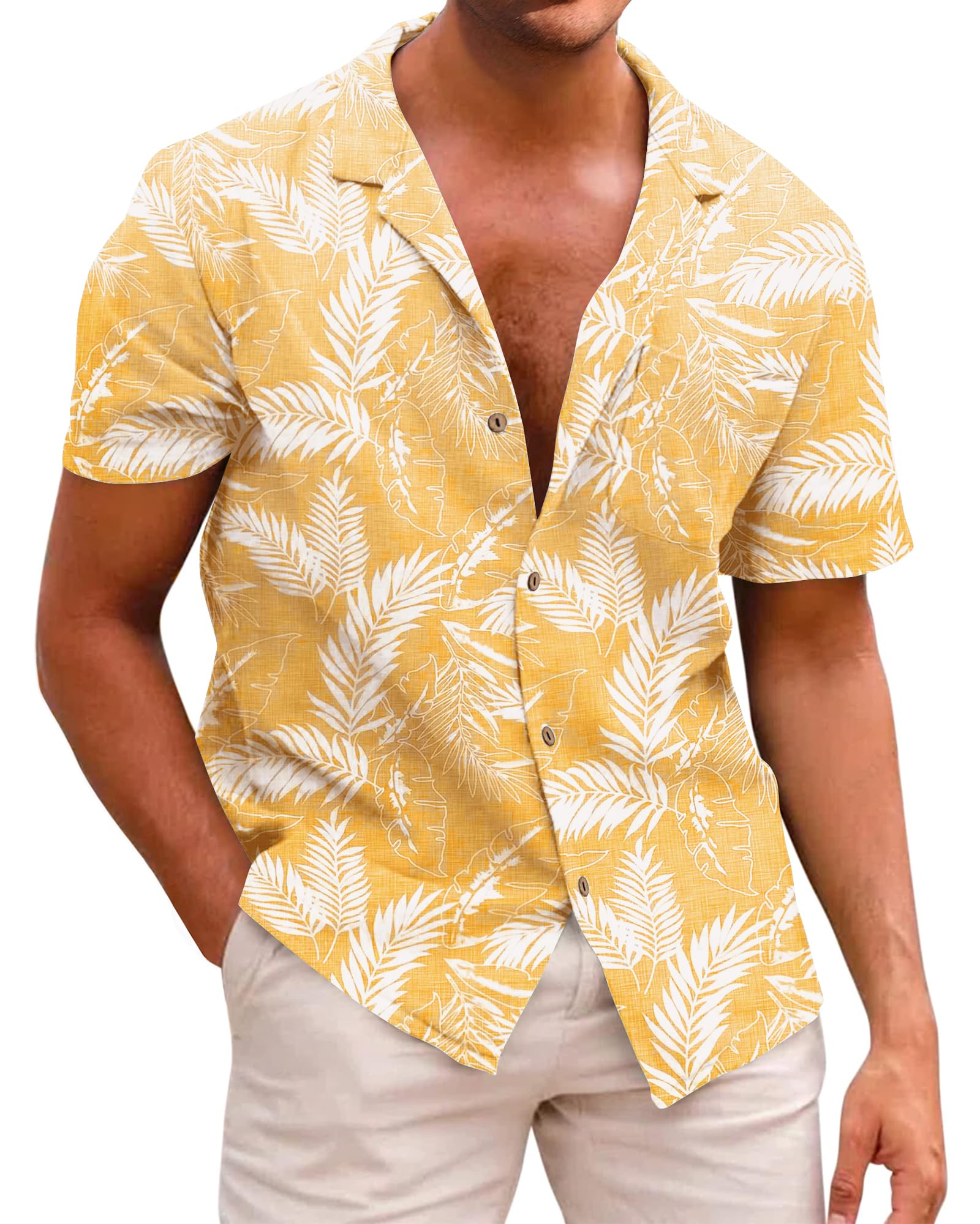 Beotyshow Herren Hawaiihemd Freizeit Hemd Kurzarm Baumwolle Blumen Shirt Urlaub Sommer Strand Hemd Reise Shirts